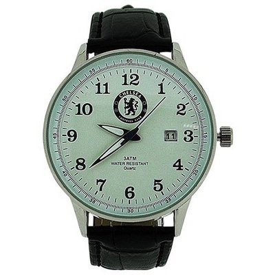 Chelsea FC Analogue Date Genuine Black Leather Strap Football GA3761
