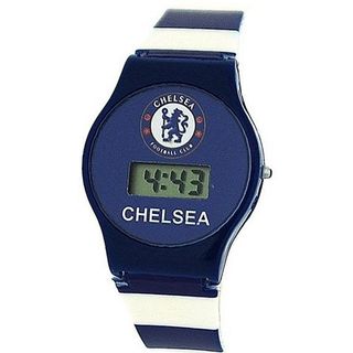 ChelseaFC Digital Date Blue & White Stripe Plastic Strap Boys Footy GA4463