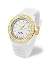 uChelsea F.C. Chelsea FC Ladies Bliss Crystal Set Bezel White Silicone Strap LA3272 