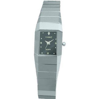 Ladies Chisel Tungsten Black CZ Dial Wrist