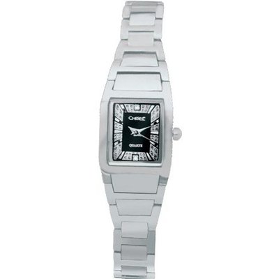 Ladies Chisel Tungsten Black Dial CZ Wrist