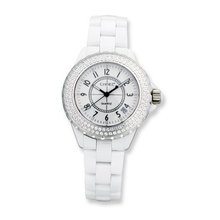 Ladies Chisel White Ceramic/White Dial CZ Bezel