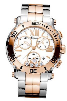 New Chopard Happy Sport Chronograph Stainless Steel and 18K Rose Gold Floating Diamonds