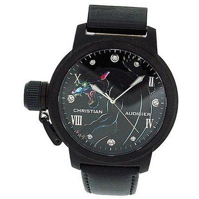 Christian Audigier Black Panther Gents Genuine Black Leather Dress ETE-105