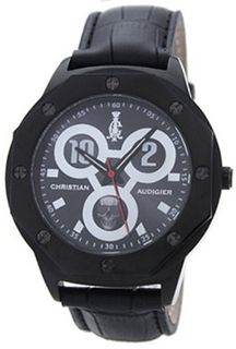 Christian Audigier Revo SWI-658 Black Leather Quartz with Black Dial