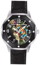 Christian Audigier Revo SWI-663 Black Leather Quartz with Silver Dial