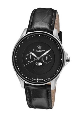 Christina Design London Black Moon Quartz with Black Dial Analogue Display and Black Leather Strap 517SBLBL