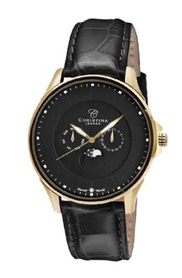 Christina Design London Black Moon Quartz with Black Dial Analogue Display and Black Leather Strap 517GBLBL