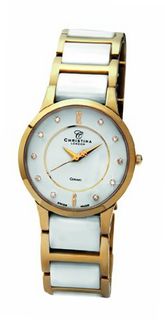 Christina Design London Ceramic Dream Quartz with White Dial Analogue Display and Two Tone Stainless Steel Gold Plated Bracelet 151GW
