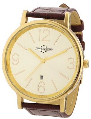 Chronostar Elegance 3H with Gold Dial and Brown Crocodile Leather Strap