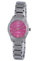 Chronotech Woman's Hot Pink Dial Crystal Bezel Stainless Steel