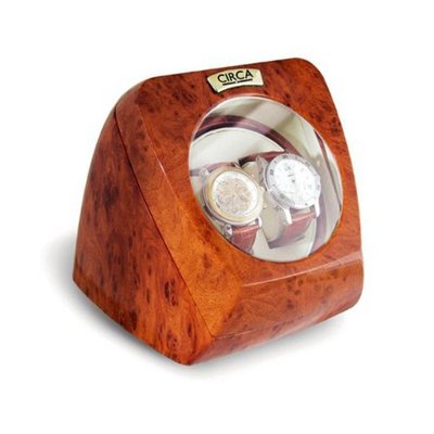 CIRCA Burl Wood Finish Double Winder Off-White Leather 4 Settings