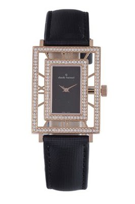 Claude Bernard 20074 37RPB NAN Ladies Fashion Rectangular Gold PVD Crystal Black Stain
