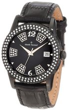 Claude Bernard 61163 37NP NN Ladies Fashion Swarovski Black PVD Leather