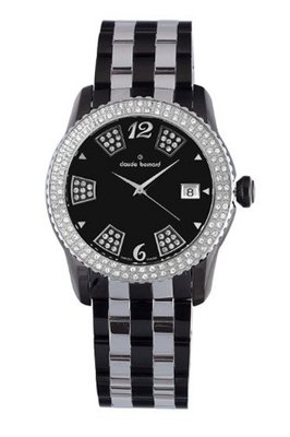 Claude Bernard 70161 37NAPM NN Ladies Fashion Black PVD and Silver Crystal Rotating Bezel