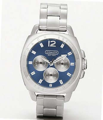 Coach  14501442 Boyfriend Style Silver Bracelet Blue Dial