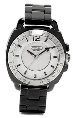 Coach Andee Boyfriend 14501348 Black Acrylic Bracelet and Case White Signature Logo Dial