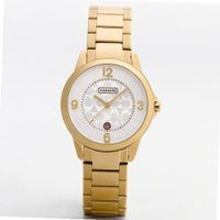 Coach Classic Date Gold Plated Stainless Steel Bracelet and Case Signature Logo Etching Dial New with Tag