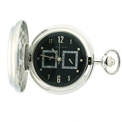 Colibri Hunting Case Pocket Silver-tone with Black Etched Cover PWQ096843