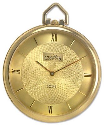 Condor 14kt Gold Open Face Swiss Pocket Gold tone Dial Quartz 14k