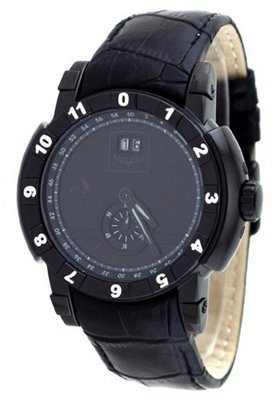 Corvette #CR-277CIPB Stingray Collection Black IP Swiss Twin Date Leather Strap