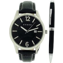 Cross Gotham Calendar Black Dial & Leather Strap & Black Pen Gift Set