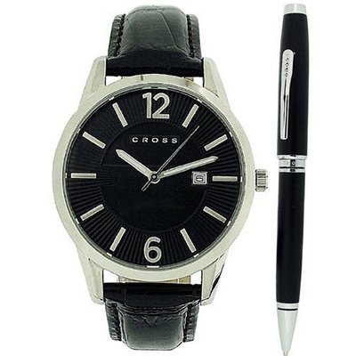 Cross Gotham Calendar Black Dial & Leather Strap & Black Pen Gift Set