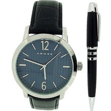 Cross Mason Gents Blue Dial Black Leather Strap & Black Pen Gift Set