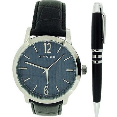 Cross Mason Gents Blue Dial Black Leather Strap & Black Pen Gift Set