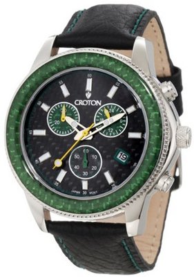 Croton CC311295BSGR Chronomaster Chronograph Black Carbon Fiber Dial Black Leather