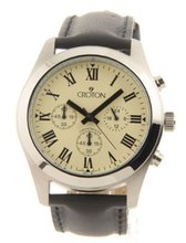 Croton Chronomaster Black Leather 3 Eye Light Yellow Sharp Dial Cc311306bspa