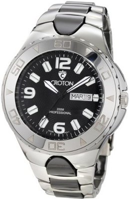 Croton CN307370TGMP Super C Black Textured Dial Silver Tone Tungsten and Black Ceramic
