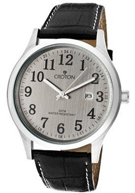 Croton Grey Dial Black Genuine Leather