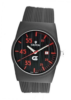 Croton Red Markers Black Striped Rubber Sport Series Quartz Date CX328016BSRD