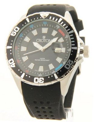 Croton Sporty Black Rubber Band Date 10Atm Ca301245bsbk