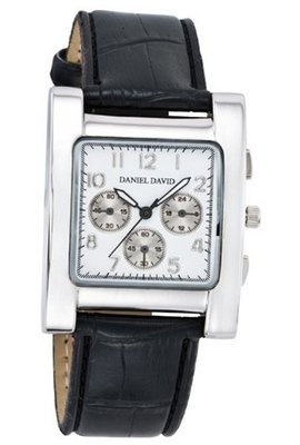 Daniel David Classic Black Faux Leather Band Rectangle