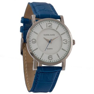 Daniel David DD11401 - Dress - Blue Genuine Leather Crocodile Pattern Band & White Dial