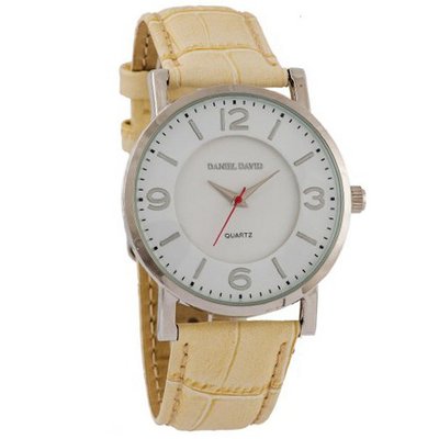 Daniel David DD11402 - Dress - Beige Genuine Leather Crocodile Pattern Band & Round White Dial