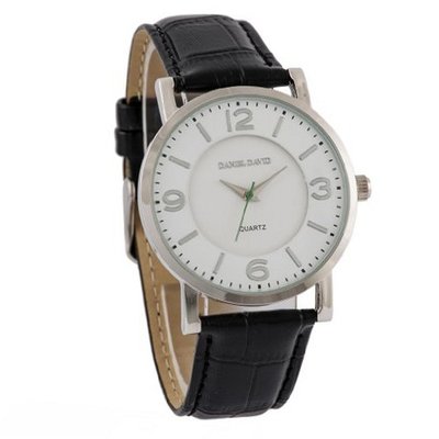 Daniel David DD11403 - Dress - Black Genuine Leather Crocodile Pattern Band & Round White Dial
