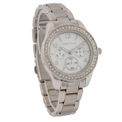 Daniel David DD11501 - Fashion Sport - Silver-tone Stainless Steel Bracelet and Rhinestone White Dial