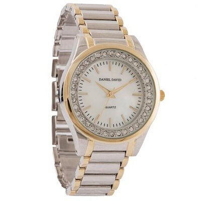 Daniel David DD11701 - Fashion - Two-Tone Gold & Silver Bracelet with Cubic Zirconia Accented Bezel - Boyfriend Style