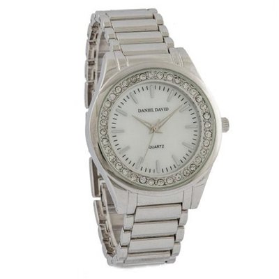 Daniel David DD11702 - Fashion - Silver Bracelet & Rhinestone-accent Dial - Boyfriend Style