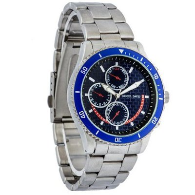 Daniel David DD12303 - Sport - Stainless Steel Bracelet & Blue Bezel Silver Dial
