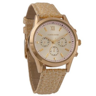 Daniel David DD12403 - Fashion - Gold-Tone Snake Leather Band & Rose-accent Bezel