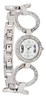 Daniel David Elegant Cubic Zirconia Rhinestone Silver-tone Circle Linked Self-Adjustable Links