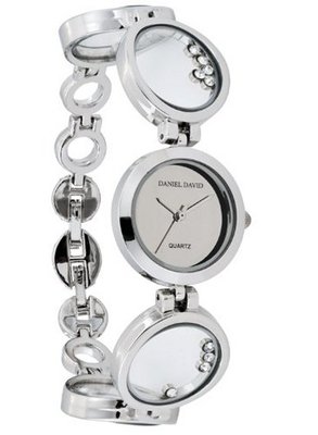 Daniel David Elegant Cubic Zirconia Rhinestone Silver-tone Circle Linked Self-Adjustable Links