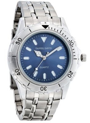 Daniel David Fashion Sport - Large Metal Bracelet & Unidirectional Bezel with Blue Dial HA0475