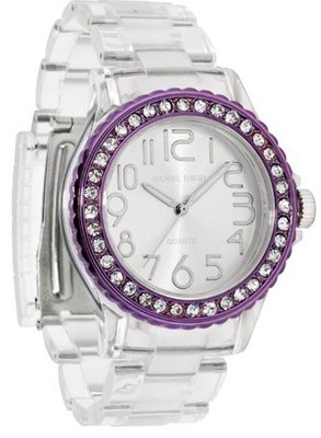 Daniel David HA0290 - Fashion Sport - Transparent Plastic Band & Large Purple Dial with Rhinestone
