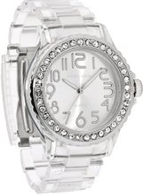 Daniel David HA0300 - Fashion - Large Transparent Band & Light Rhinestone Accented Dial