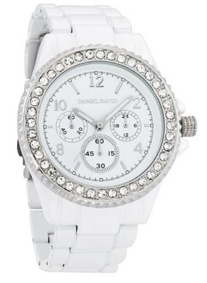 Daniel David HA0466 - Fashion Sport - Pure White Large Band & Dial with Rhinestone-accent Case